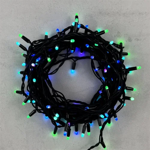 Гирлянда Нить с Колпачком 15м Разноцветная 220В, 100 LED, Провод Черный Каучук, IP65. Фото 1.