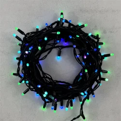 Гирлянда Нить с Колпачком 15м Разноцветная 220В, 100 LED, Провод Черный Каучук, IP65