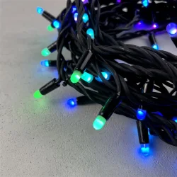 Гирлянда Нить с Колпачком 15м Разноцветная 220В, 100 LED, Провод Черный Каучук, IP65
