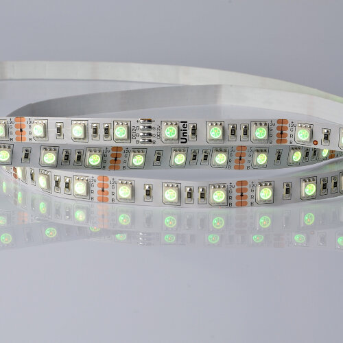 ULS-5050-60LED-m-10mm-IP20-DC24V-14.4W-m-5M-RGB Гибкая светодиодная лента UNIEL на самоклеящейся основе, Упаковка катушка 5 м, в герметичной упаковке, IP20, Угол излучения 120 , Мультиколор. - фото 2