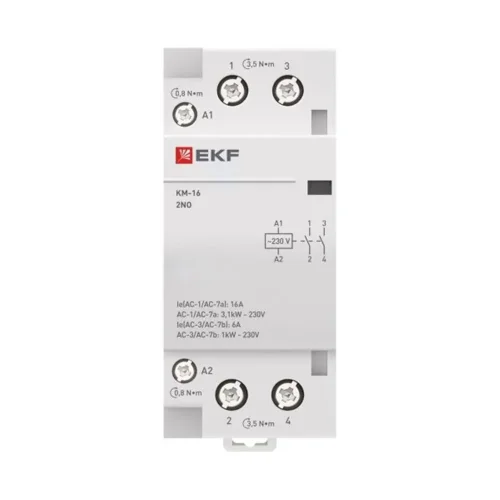 Контактор модульный КМ 16А 2NО (2 мод.) EKF km-2-16-20 - фото 3