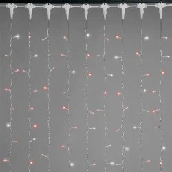 Гирлянда Занавес 2 x 2 м Красный с Мерцанием 220В, 400 LED, Провод Прозрачный ПВХ, IP54