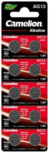 Элемент питания алкалиновый 'таблетка' LR44/G13/A76/357A Mercury Free AG13-BP0%Hg для часов BL-10 (блист.10шт) Camelion 12821 - фото 2