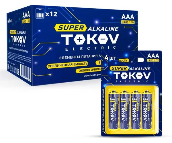 Элемент питания алкалиновый AAA/LR03 (блист.4шт) TOKOV ELECTRIC TKE-ALS-LR3/B4 - фото