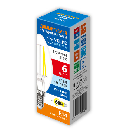 LED-C35-6W-4000K-E14-CL-DIM-SLF Лампа светодиодная, диммируемая, Форма свеча, прозрачная, Белый свет 4000K - фото 2