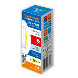 LED-C35-6W-4000K-E14-CL-DIM-SLF Лампа светодиодная, диммируемая, Форма свеча, прозрачная, Белый свет 4000K