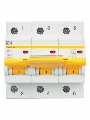 Выключатель автоматический модульный 3п C 50А 10кА ВА47-100 KARAT IEK MVA40-3-050-C - фото 2