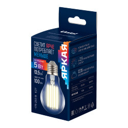 LED-A60-5W-3000K-E27-CL GLY01TR Лампа светодиодная, Форма A, прозрачная, Серия Яркая A++, Теплый белый свет 3000K