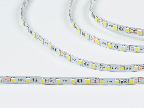 Светодиодная лента 5050, 60 LED/м, 14,4 Вт/м, 12В , IP20, Цвет: Холодный белый, SWG560-12-14.4-W-M. Фото 2