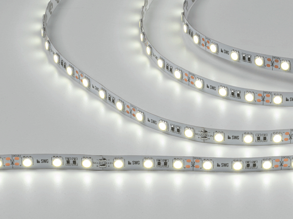 Светодиодная лента 5050, 60 LED/м, 14,4 Вт/м, 12В , IP20, Цвет: Холодный белый, SWG560-12-14.4-W-M - фото