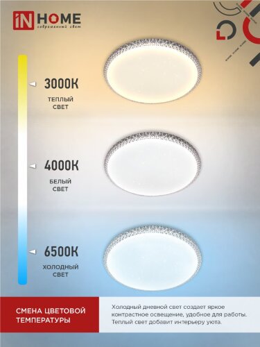 Светильник светодиодный COMFORT MYSTERY-RGB 80Вт 230В 3000-6500K 6000Лм 500x80мм с пультом ДУ IN HOME - Фото 2