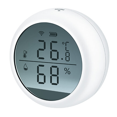 USN-A502 TS-WF WHITE Умный датчик температуры и влажности Wi-Fi, с экраном, на батарейках AAAx2 н-к адаптер 5V н-к, Звуковое+PUSH оповещение, Накладной, Белый, Приложение UnielSmart, TM Uniel - фото 1