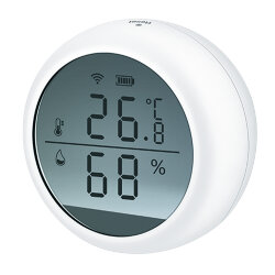 USN-A502 TS-WF WHITE Умный датчик температуры и влажности Wi-Fi, с экраном, на батарейках AAAx2 н-к адаптер 5V н-к, Звуковое+PUSH оповещение, Накладной, Белый, Приложение UnielSmart, TM Uniel