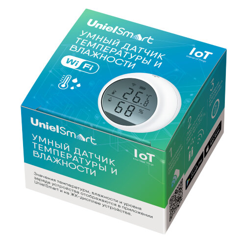 USN-A502 TS-WF WHITE Умный датчик температуры и влажности Wi-Fi, с экраном, на батарейках AAAx2 н-к адаптер 5V н-к, Звуковое+PUSH оповещение, Накладной, Белый, Приложение UnielSmart, TM Uniel - фото 8
