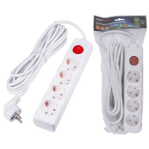S-GCU4-5B WHITE Удлинитель серии Ultra, шнур 5м., 4 гнезда, 16A, с-з, Белый, TM Uniel - фото 6