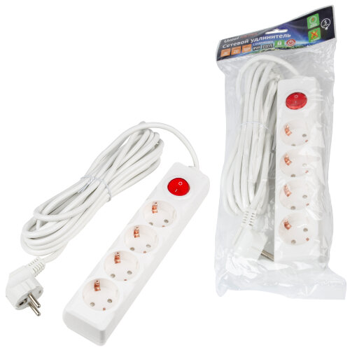 S-GCU4-5B WHITE Удлинитель серии Ultra, шнур 5м., 4 гнезда, 16A, с/з. Белый. TM Uniel - фото