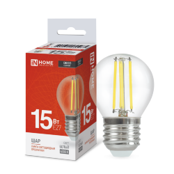 Лампа светодиодная LED-ШАР-deco 15Вт 230В Е27 4000К 1435Лм прозрачная IN HOME