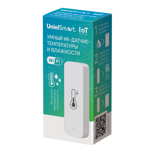 USN-A500 TS-WF WHITE Умный ИК-датчик температуры и влажности Wi-Fi+Bluetooth, на батарейках AAAx2 н-к, 12м, Накладной, Белый, Голосовое управление+приложение UnielSmart, TM Uniel - фото 5