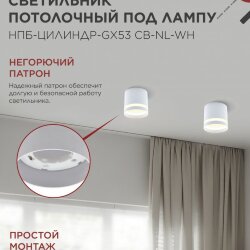 Светильник потолочный НПБ-ЦИЛИНДР-GX53 CB-NL-WH с подсветкой 82x80мм белый IN HOME
