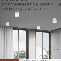 Светильник потолочный НПБ-ЦИЛИНДР-GX53 CB-NL-WH с подсветкой 82x80мм белый IN HOME