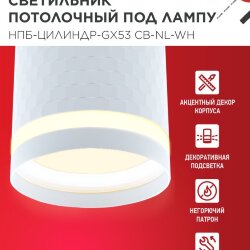 Светильник потолочный НПБ-ЦИЛИНДР-GX53 CB-NL-WH с подсветкой 82x80мм белый IN HOME