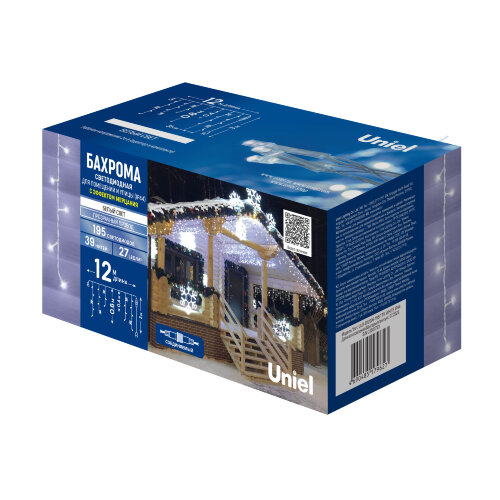 ULD-B12006-195/TTK WHITE IP44 Бахрома светодиодная с эффектом мерцания, 12м. Соединяемая. 195 светодиодов. Белый свет. Провод прозрачный. ТМ Uniel - фото