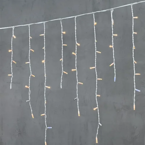Гирлянда Бахрома 3,2 x 0,9 м Экстра Тепло-Белая с Мерцанием Белого Диода 220В, 168 LED, Провод Белый Каучук, IP65. Фото 1.