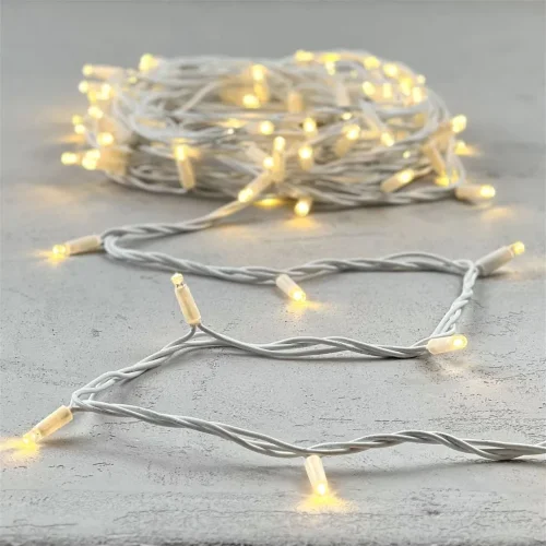 Гирлянда Нить 10м Тепло-Белая 24В, 75 LED, Провод Белый Каучук, IP65. Фото 6.