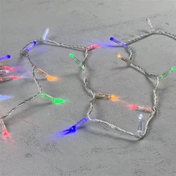 Гирлянда Нить с Колпачком 10м Разноцветная с Мерцанием Белого Диода 24В, 100 LED, Провод Прозрачный ПВХ, IP65