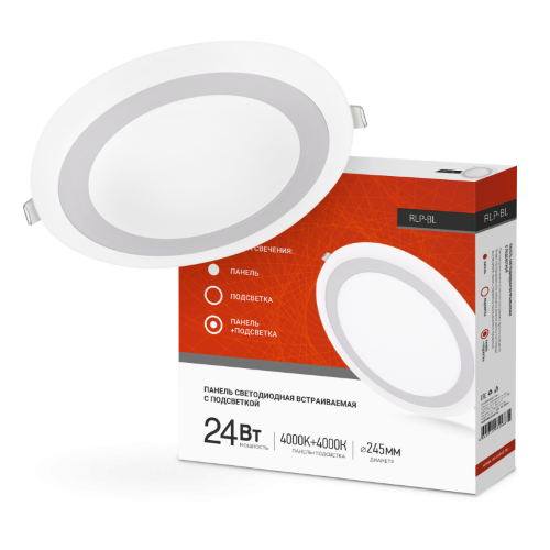 Панель светодиодная встраиваемая круглая RLP-BL 24Вт 230В 4000К 1440Лм 245мм с подсветкой белая IP20 IN HOME - Фото 2
