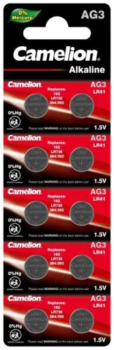 Элемент питания алкалиновый 'таблетка' LR41/392A/192/G 3 Mercury Free AG3-BP0%Hg для часов BL-10 (блист.10шт) Camelion 12811 - фото 2
