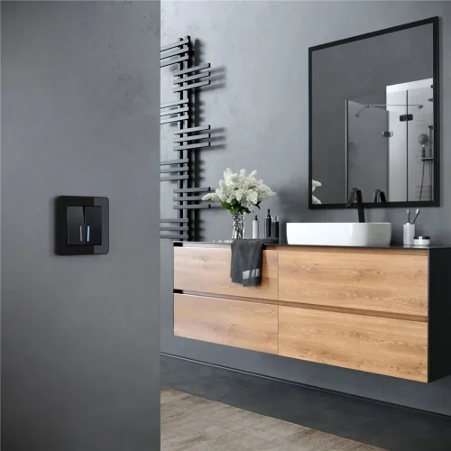 Выключатель двухклавишный с подсветкой (черный акрил) W1120148 - фото 3