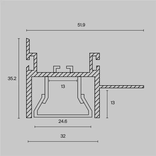 Алюминиевый профиль для натяжного потолка 52×35 (Серебро, 2 м), ALM013S-2M (Серебро) - фото 5