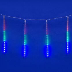 ULD-E2405-240-DTK MULTI IP44 METEOR Занавес светодиодный фигурный Падающие звезды, соединяемый, 2х0.5м, 8 подвесов, Разноцветный свет, Провод прозрачный.