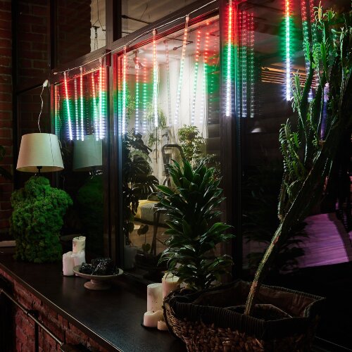 ULD-E2405-240-DTK MULTI IP44 METEOR Занавес светодиодный фигурный Падающие звезды, соединяемый, 2х0.5м, 8 подвесов, Разноцветный свет, Провод прозрачный. - фото 7