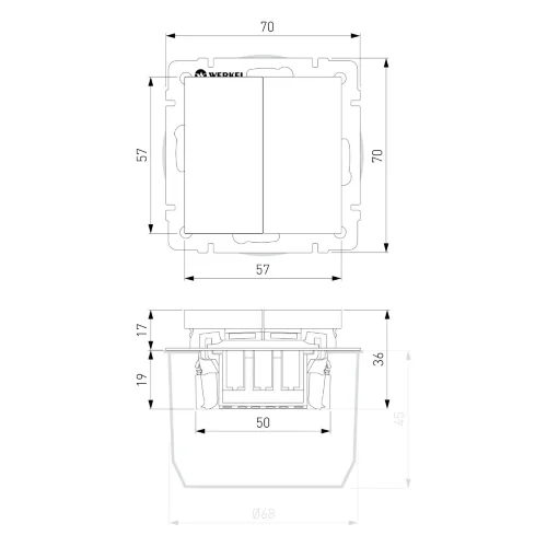 Выключатель двухклавишный (белый) W1120001 - фото 8