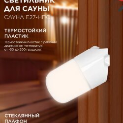 Светильник для сауны наклонный САУНА E27-НПС пластик, стекло IP65 101x160мм белый IN HOME