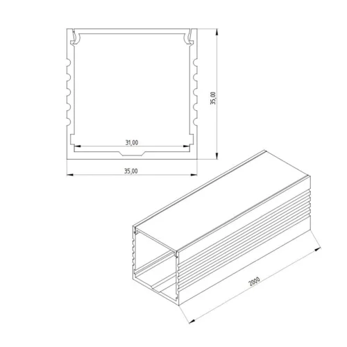 Алюминиевый профиль 046 (2000х35х35мм с рассеивателем) - фото I