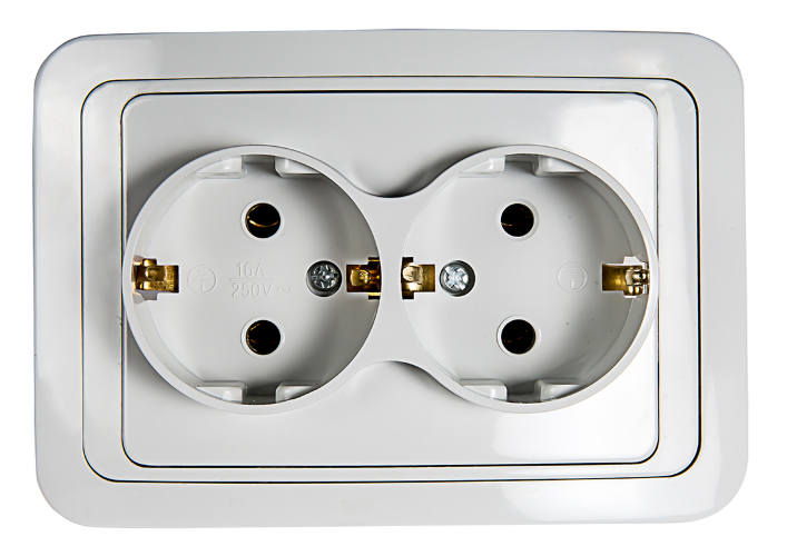 Розетка двойная с заземлением CLASSICO белая 2128 IN HOME - Фото