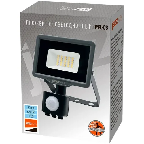 Прожектор светодиодный PFL-C3 SENSOR 20Вт 6500К IP65 ДО закален. прозр. стекло датчик движения инфракрасный Pro JazzWay 5026926A - фото 3