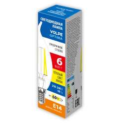 LED-CW35-6W-3000K-E14-CL-SLF Лампа светодиодная, Форма свеча на ветру, прозрачная, Теплый белый свет 3000К