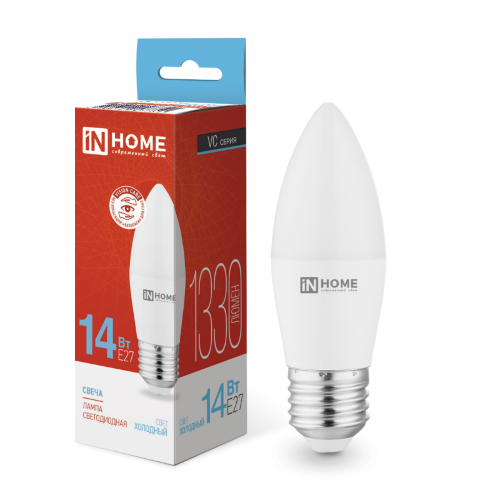 Лампа светодиодная LED-СВЕЧА-VC 14Вт 230В E27 6500K 1330Лм IN HOME - Фото
