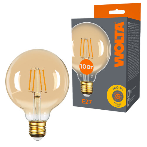 Светодиодная лампа WOLTA FILAMENT WF-G95-10W2.4KE27 10Вт 2400K Е27 - фото 1.