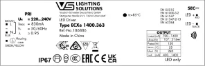 VS 150W/700-1400мА 107-214V NFC IP67 213x69x39мм - Влагозащищённый драйвер для светодиодов Vossloh-Schwabe ECXe 1400.363. Фото 2