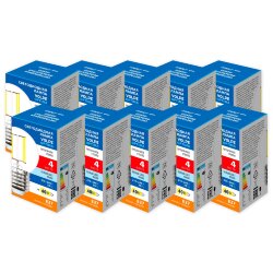 LED-G45-4W-4000K-E27-CL-SLF SET10 Лампа светодиодная, Форма шар, прозрачная, Серия Optima Филамент, Белый свет 4000K, Упаковка 10 штук