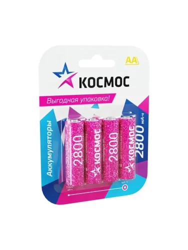 Аккумулятор AA/R6 2800мА.ч NI-MN BP-4 (блист.4шт) КОСМОС KOCR6NIMH2800MAH4BL - фото