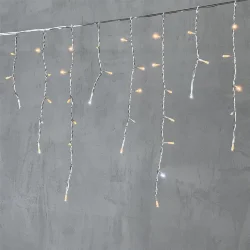 Гирлянда Бахрома 4,9 x 0,5 м Экстра Тепло-Белая с Мерцанием Белого Диода 220В, 240 LED, Провод Прозрачный ПВХ, IP54