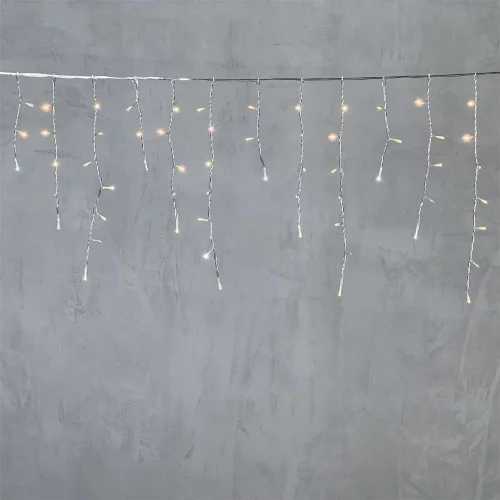 Гирлянда Бахрома 4,9 x 0,5 м Экстра Тепло-Белая с Мерцанием Белого Диода 220В, 240 LED, Провод Прозрачный ПВХ, IP54. Фото 6.