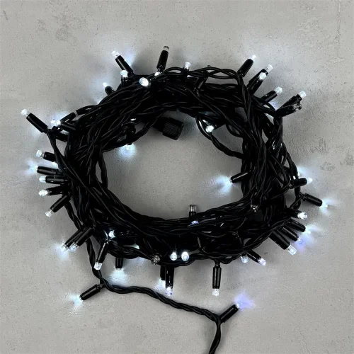 Гирлянда Нить 10м Белая с Мерцанием Белого Диода 24В, 75 LED, Провод Черный Каучук, IP65. Фото 1.