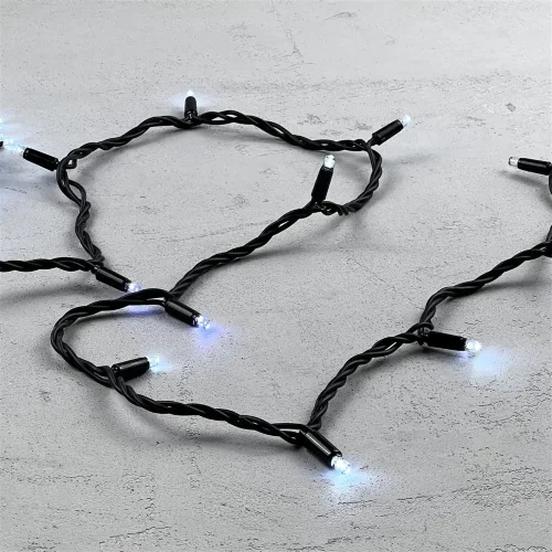 Гирлянда Нить 10м Белая с Мерцанием Белого Диода 24В, 75 LED, Провод Черный Каучук, IP65. Фото 3.